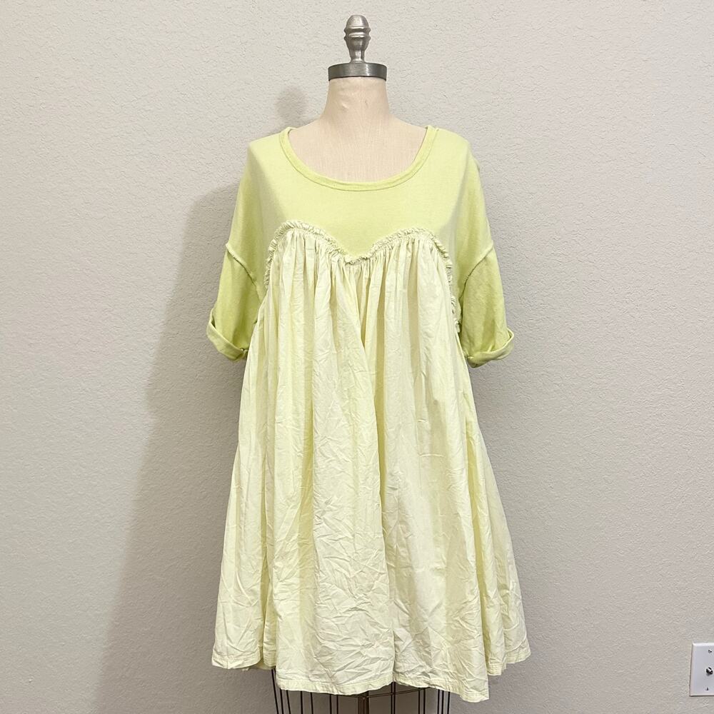 FREE PEOPLE Catalina Mini Dress Chartreuse Yellow Green Cotton Babydoll